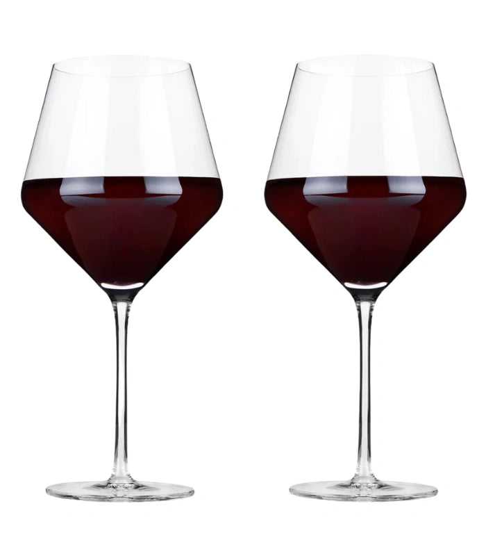 Viski Angled Crystal Burgundy Glasses, Set of 2