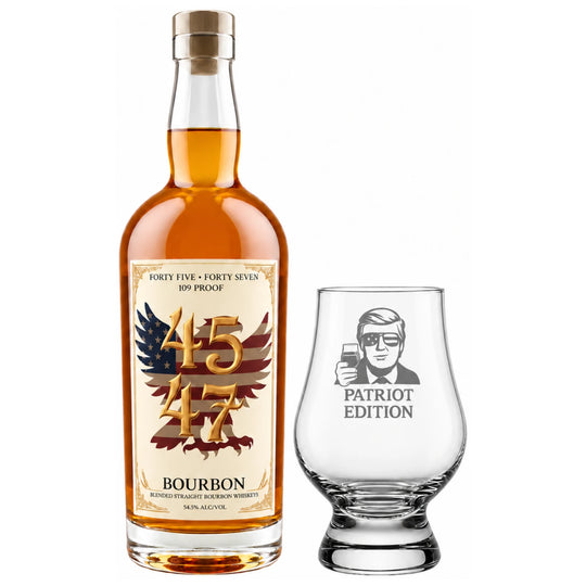 Bottle of 4547 Bourbon Whiskey with Trump Patriot Edition Glass