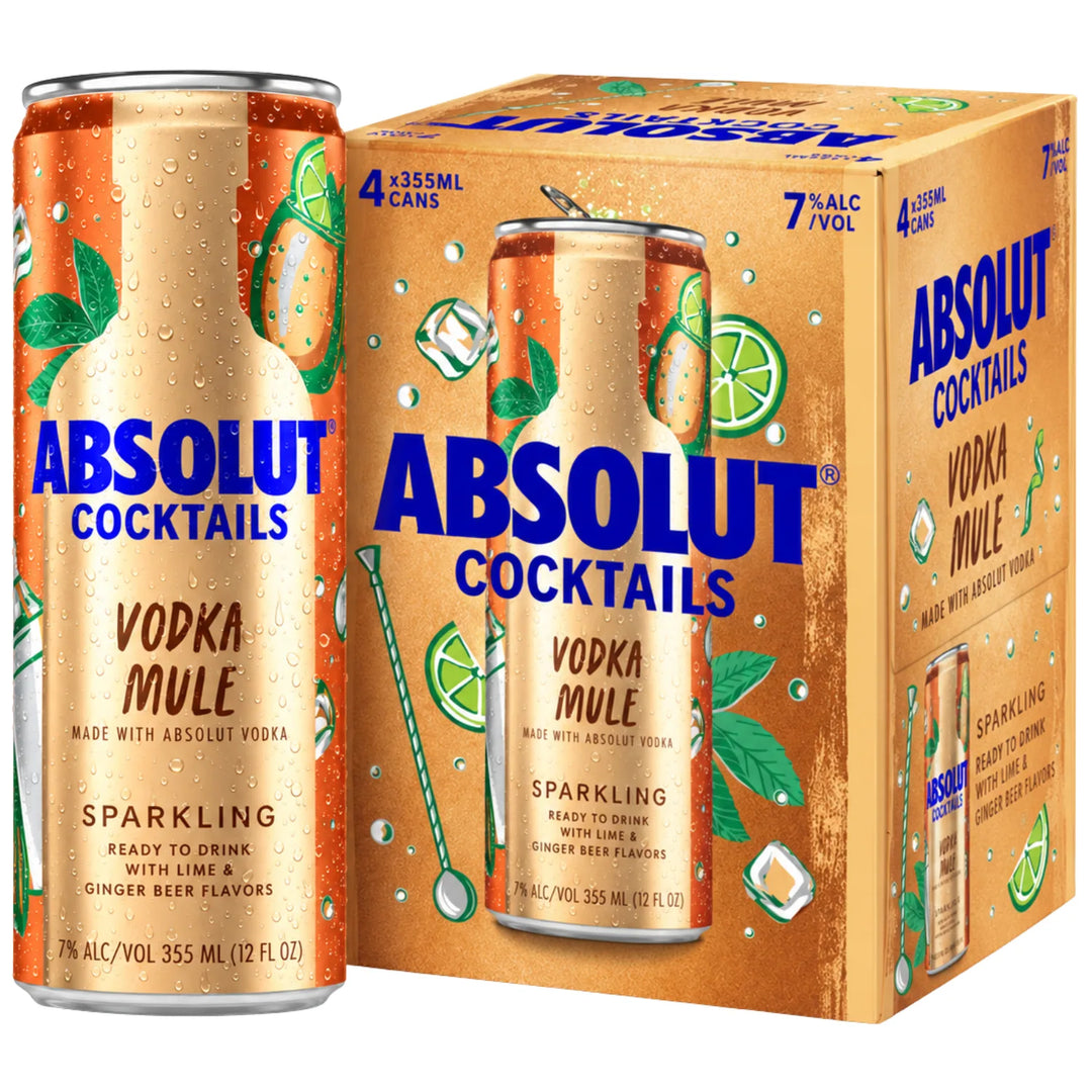 Absolut Cocktails Vodka Mule Ready-To-Drink 4-Pack and one can to showcase