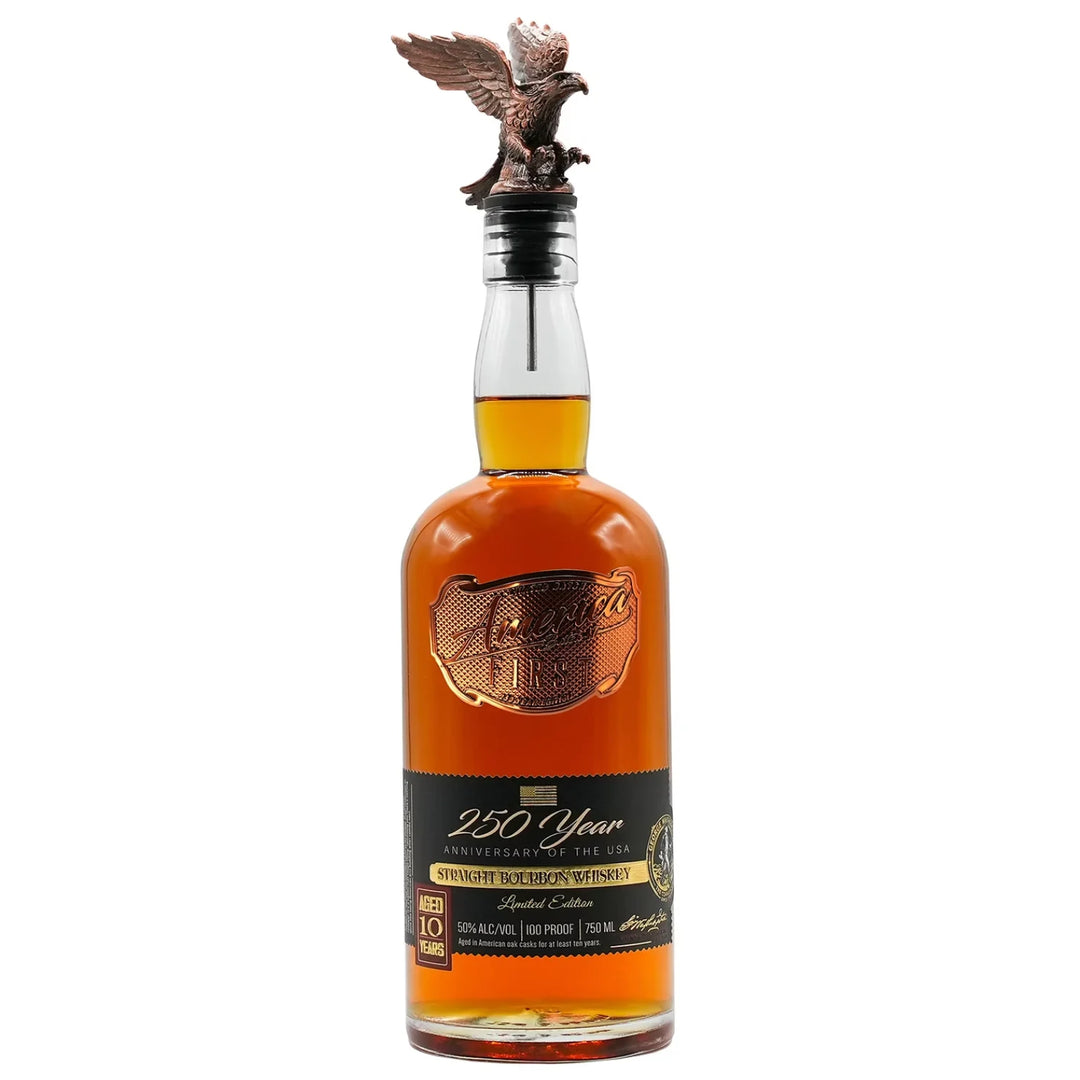 Bottle of America First 10 Year Straight Bourbon Whiskey 250 Year Anniversary Limited Edition