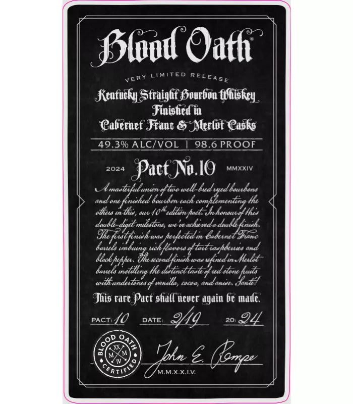 Blood Oath Pact No. 10 Bourbon Whiskey 750mL