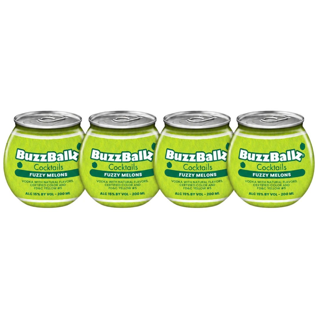4 Tennis Ball designed Buzzballz Fuzzy Melons Ready to Drink Cocktails 