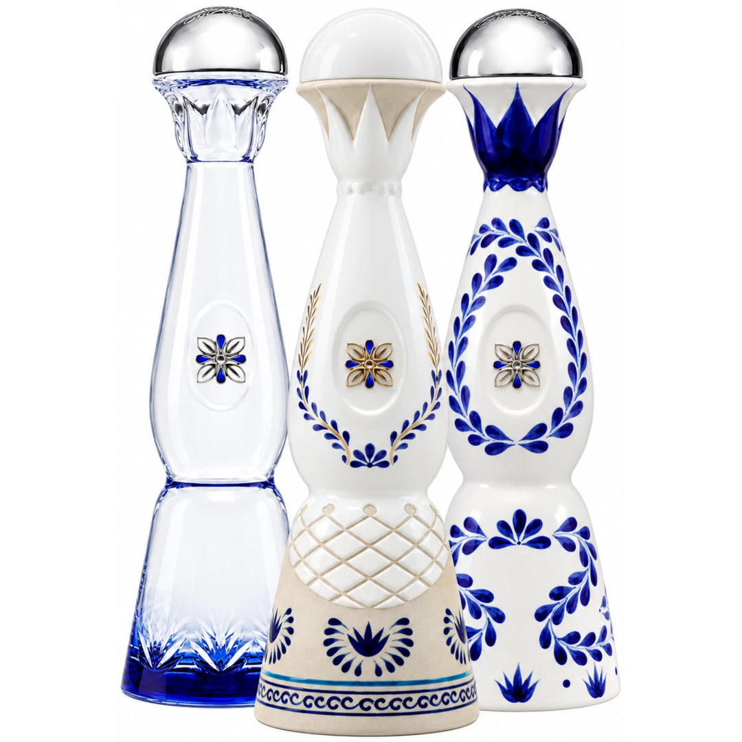 3 Bottles of Clase Azul Tequila, one is Clase Azul Plata, another one is Clase Azul Anejo, and the last one is Clase Azul Reposado