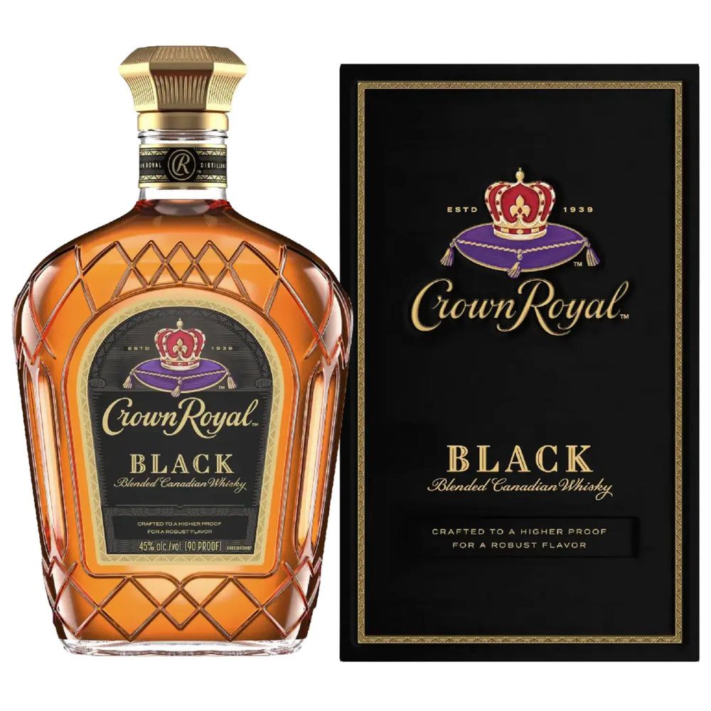 Bottle of Crown Royal Black Whisky 750mL with its Crown Royal Black Whisky Box