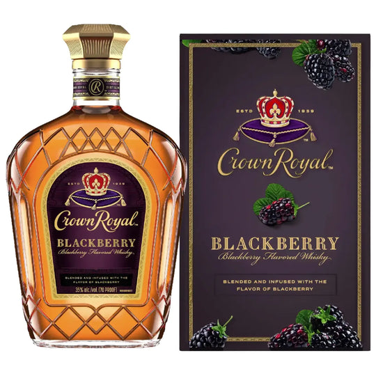 Bottle of Crown Royal Blackberry Whisky 750mL and its Crown Royal Blackberry Case