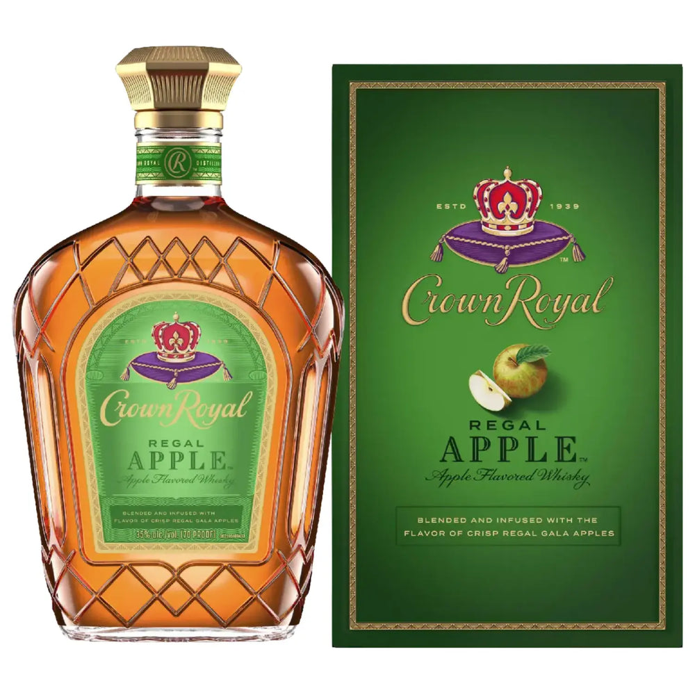 Bottle of Crown Royal Regal Apple Canadian Whisky 750mL with its Crown Royal Apple Box