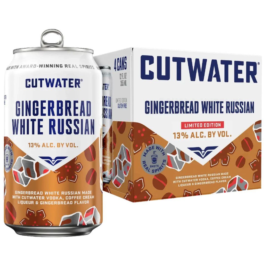4 pack of Cutwater Gingerbread White Russian and one can to display