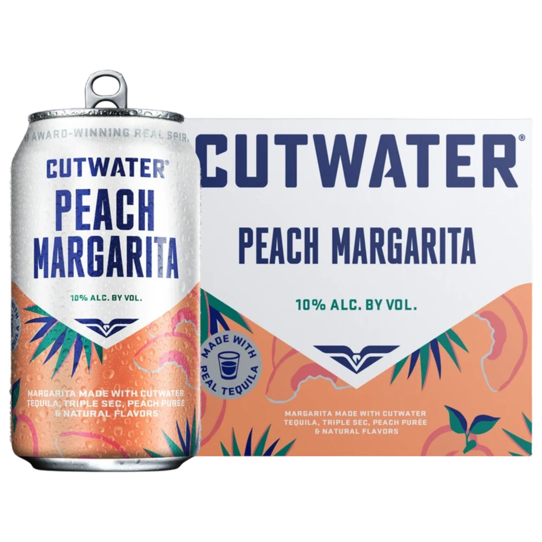 Cutwater Peach Margarita 4 Pack with Can outside for display