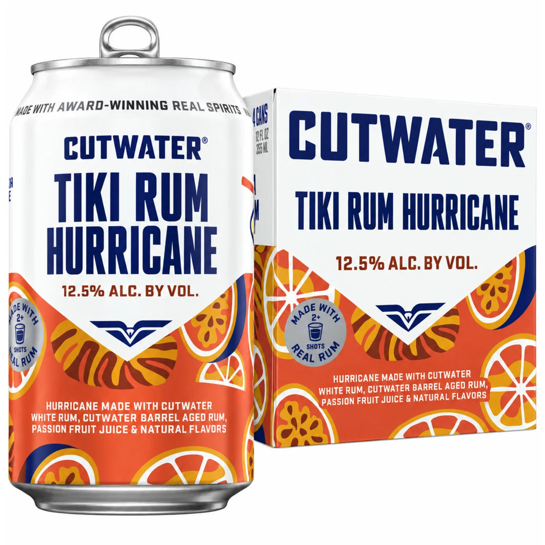 A can and 4 pack of Cutwater Tiki Rum Hurricane