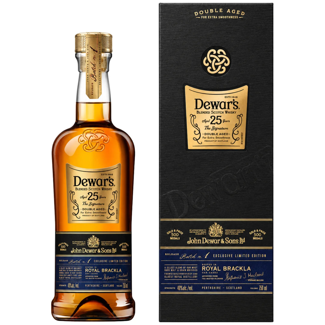 Dewar's 25 Year Old The Signature Scotch Whisky Bottle and Box