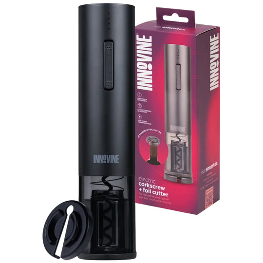 Innovine Electric Corkscrew with Foil Cutter and its packaging