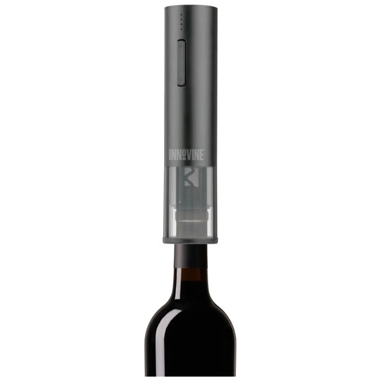 Innovine Electric Corkscrew with Foil Cutter Being Used on Wine Bottle