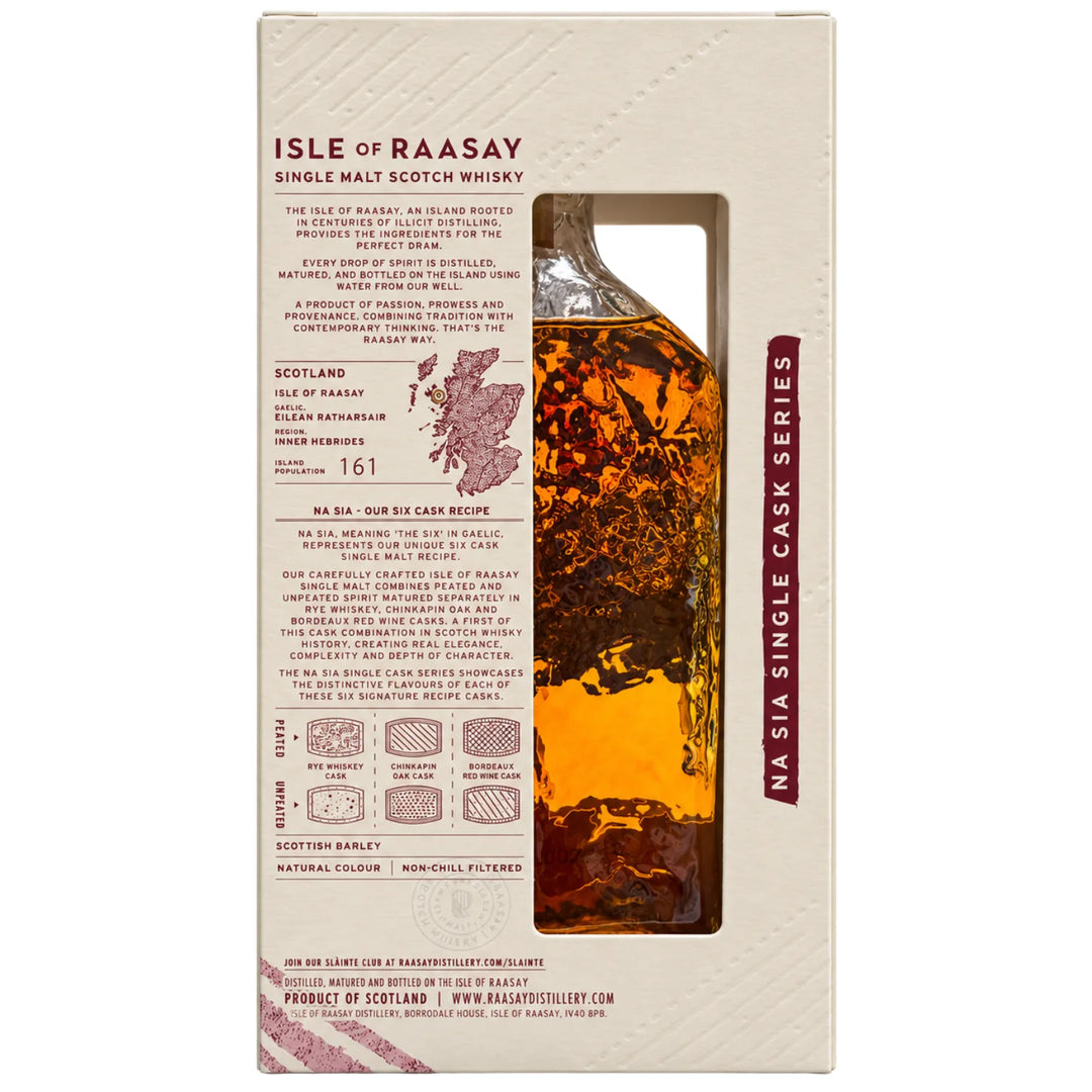 Isle of Raasay Single Cask Series Peated Bordeaux Red Wine Scotch Whisky Back of Box with Facts