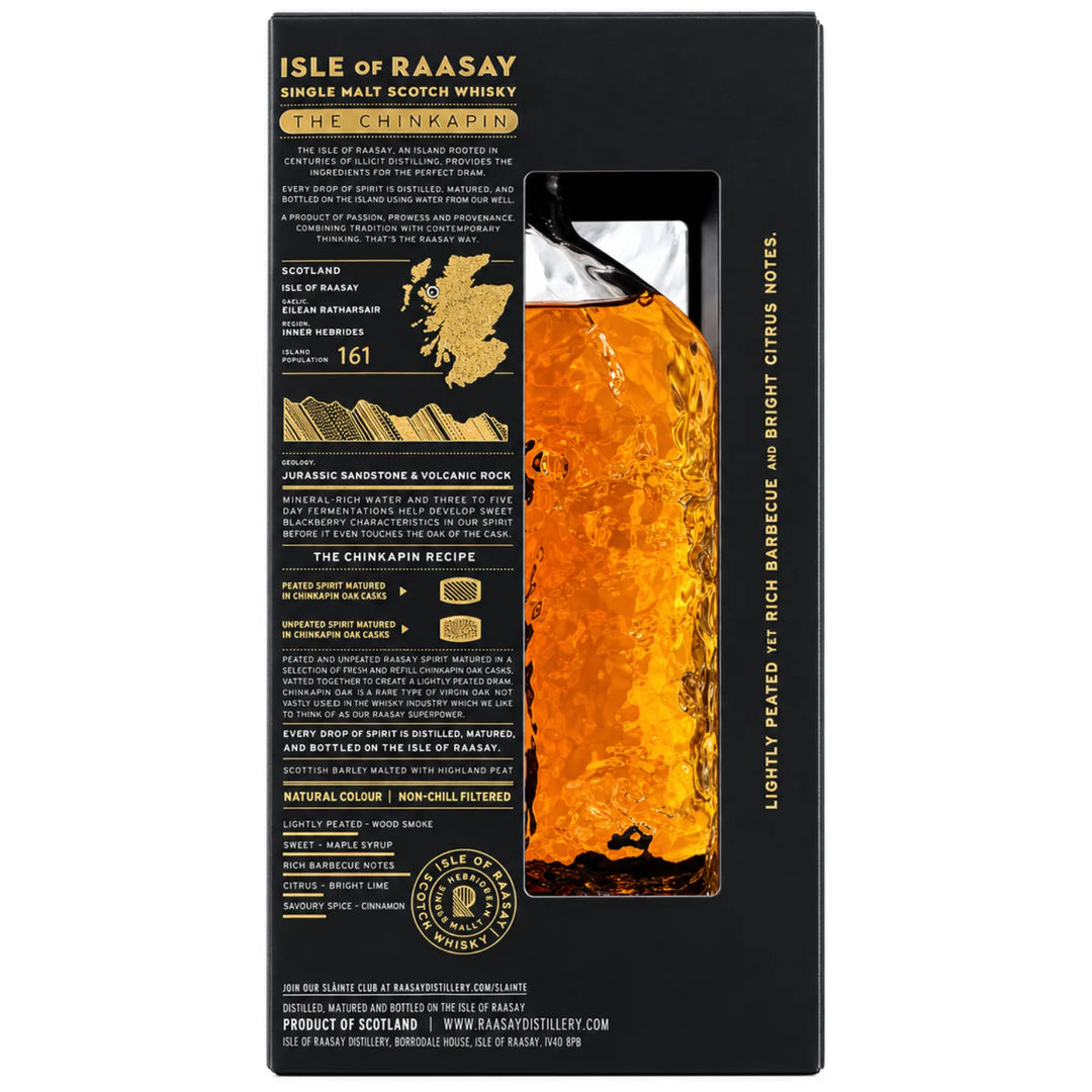 Isle of Raasay The Chinkapin Single Malt Scotch Whisky Back of Box with Facts