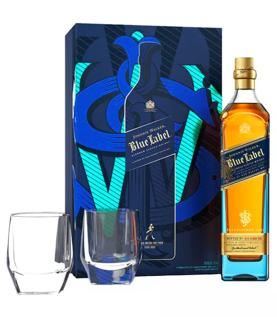 Johnnie Walker Blue Label Limited Edition Gift Set w/ 2 Crystal Glasses