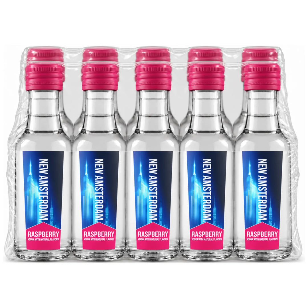 Sleeve of 10 Pack New Amsterdam Raspberry Vodka Miniature Bottles 