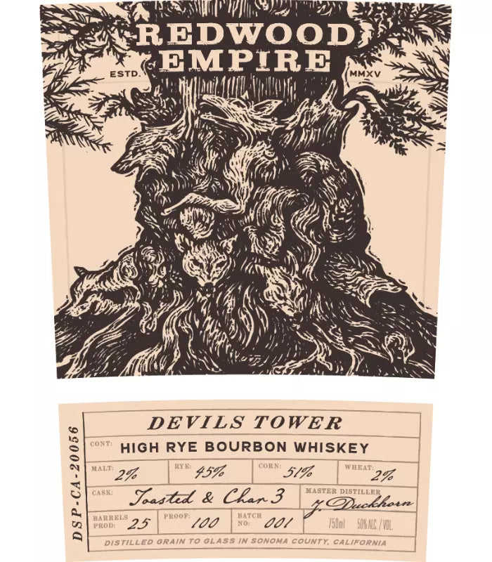 Redwood Empire Devils Tower High Rye Bourbon Whiskey 750mL