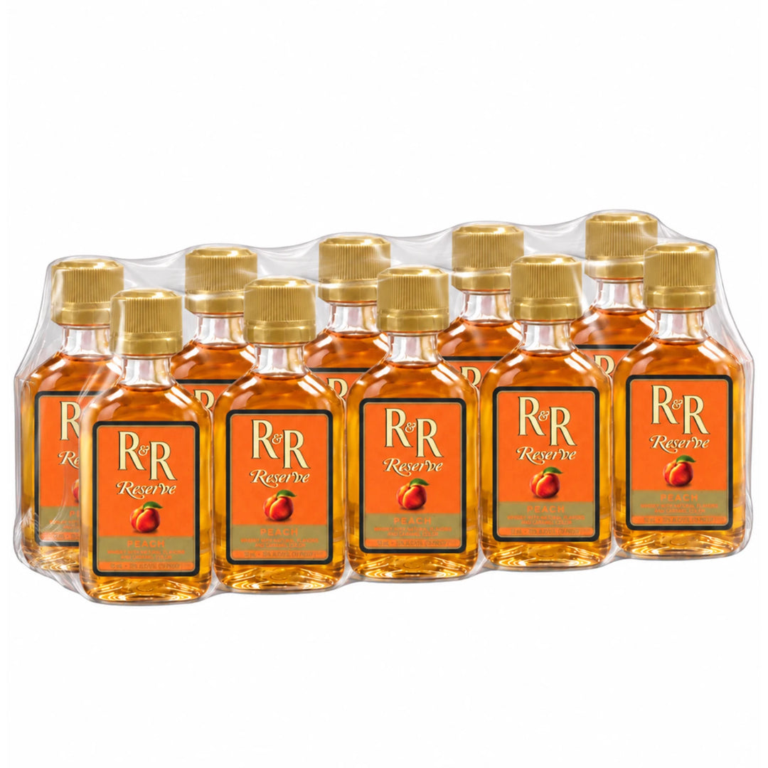 10 Pack Sleeve of Rich & Rare Reserve Peach Whisky Mini Bottles 50mL