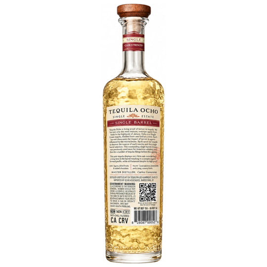 Tequila Ocho Anejo Cask Strength Single Barrel Select 'The Barrel Tap' 105 Proof, Back of Bottle