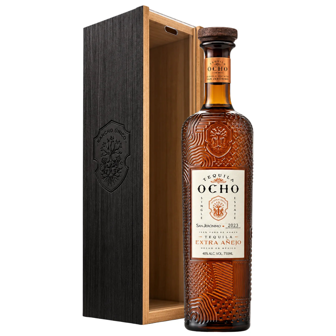 Tequila Ocho Extra Anejo San Jerónimo Estate 2023 Bottle and Box