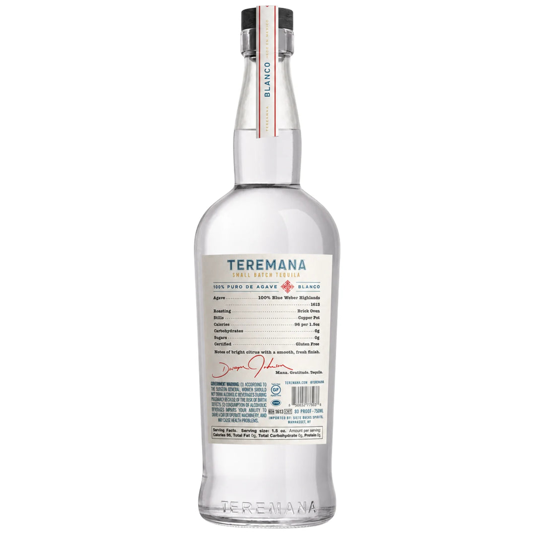 Teremana Tequila Blanco, Back of Bottle 