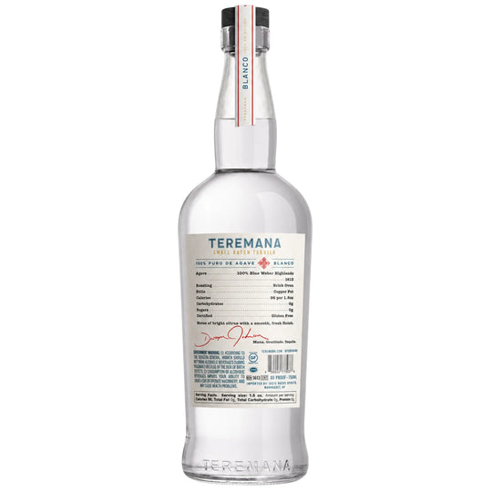 Teremana Tequila Blanco, Back of Bottle 