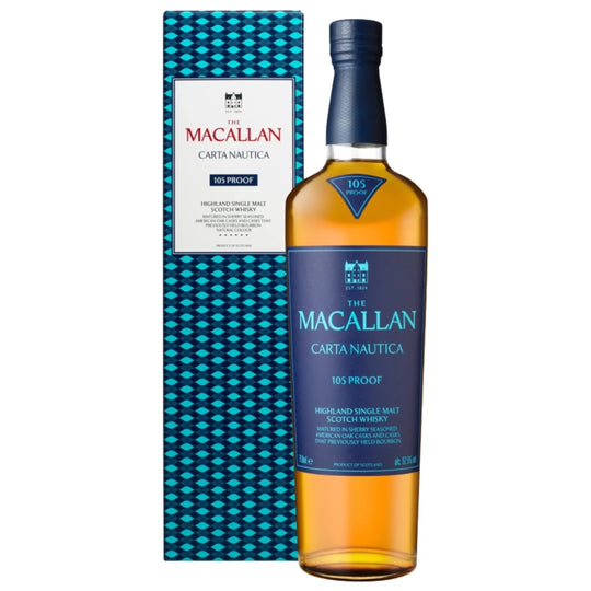 Bottle and Box of The Macallan Carta Nautica 105 Proof Single Malt Scotch Whisky