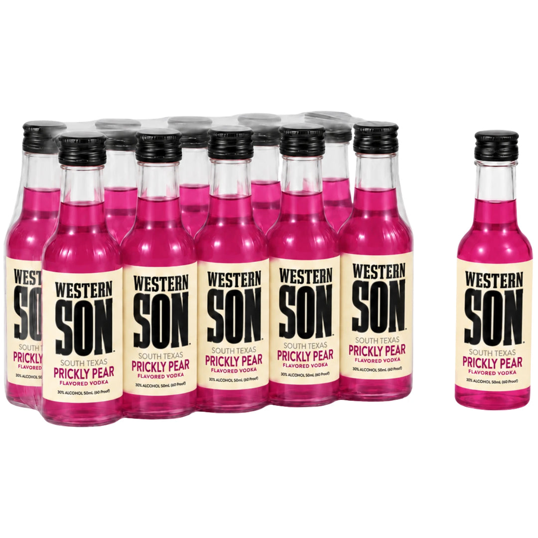 10 Pack Sleeve and 1 Bottle of Western Son Prickly Pear Vodka Mini Bottles (10 x 50mL)