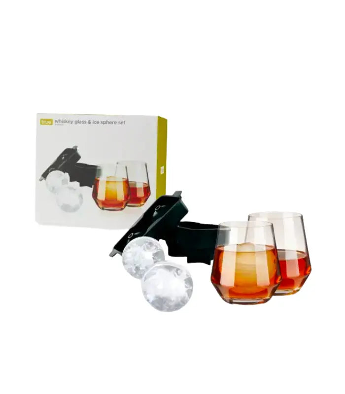 Whiskey Glass and Sphere Ice Tray Set by True