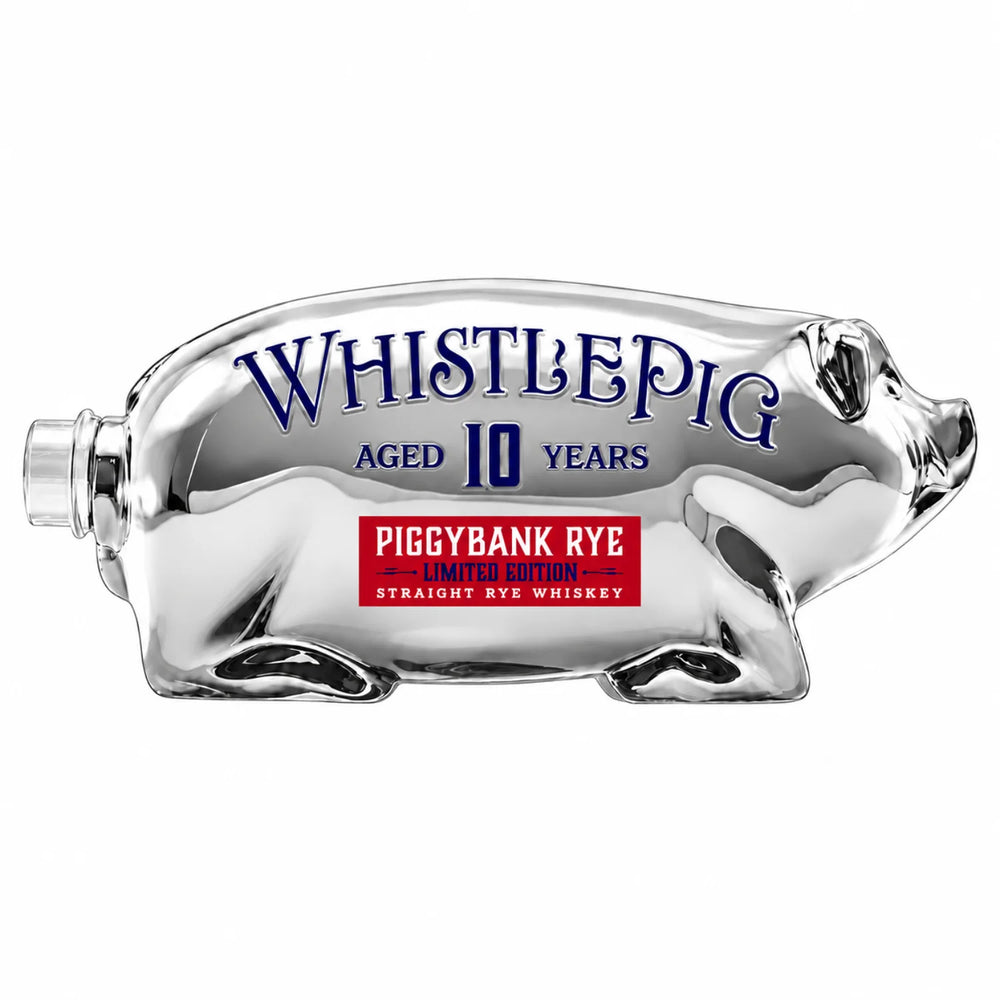 Bottle of WhistlePig 10 Year Piggybank Rye, White, and Blue Limited Edition 1L