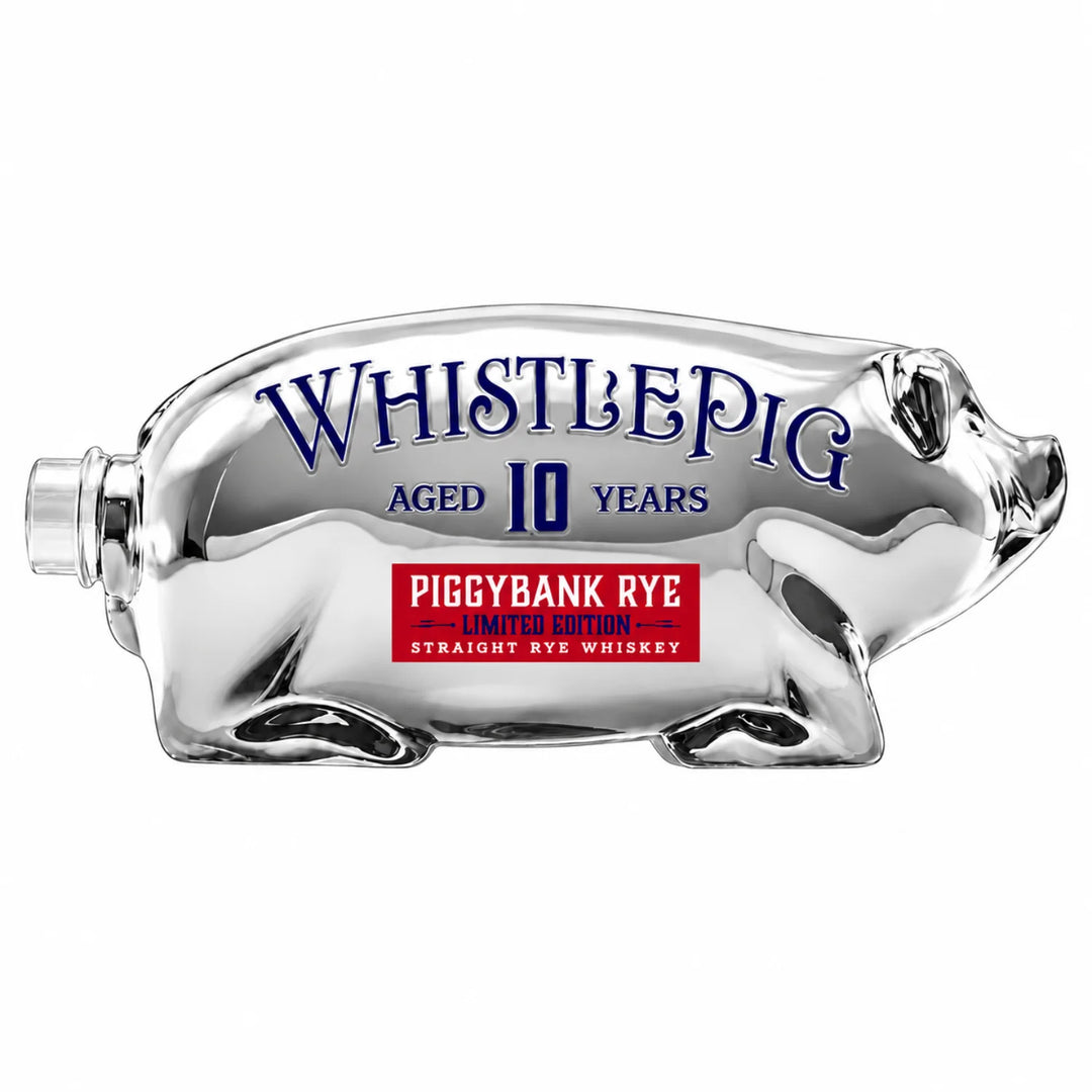 Bottle of WhistlePig 10 Year Piggybank Rye, White, and Blue Limited Edition 1L