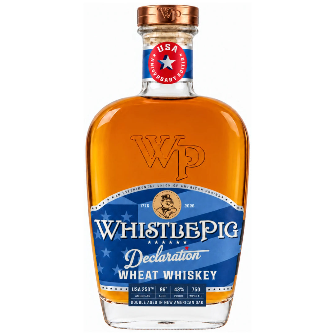 Bottle of WhistlePig Declaration USA 250th Limited Edition Wheat Whiskey 750mL