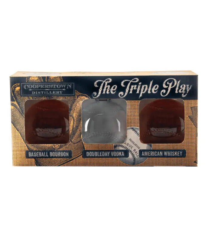 Buy Cooperstown Distillery The Triple Play Baseball Decanter Gift Set 3 - 750mL Online - The Barrel Tap Online Liquor Delivered