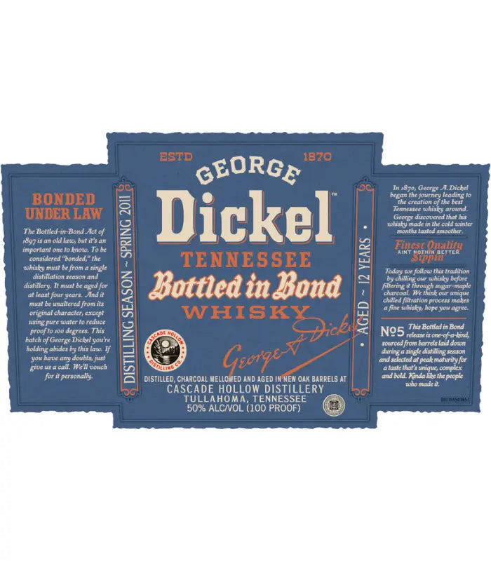 Buy George Dickel 12 Year Tennessee Bottled in Bond Whisky 750mL Online - The Barrel Tap Online Liquor Delivered
