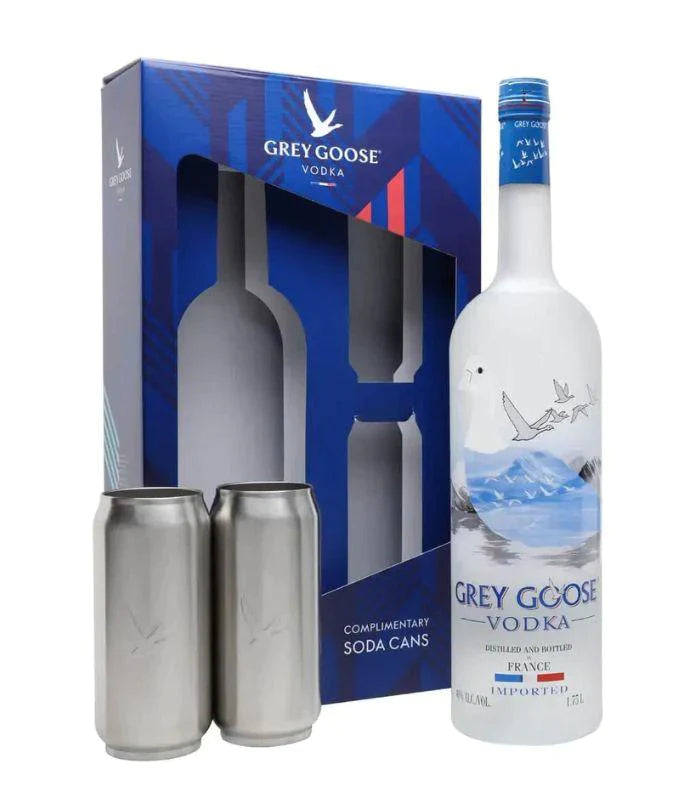 Buy Grey Goose Vodka 1.75L W/ 2 Steel Cocktail Cans with Lid Gift