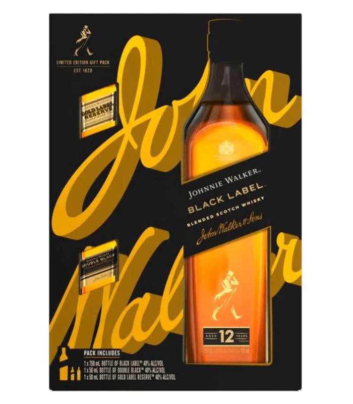 Buy Johnnie Walker 12 Year Black Label Gift Set 750mL Online - The Barrel Tap Online Liquor Delivered