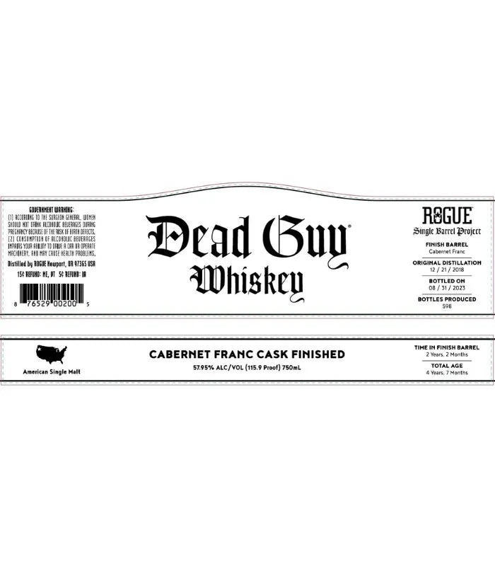 Buy Rogue Spirits Single Barrel Project Cabernet Franc Cask Finished Dead Guy Whiskey 750mL Online - The Barrel Tap Online Liquor Delivered