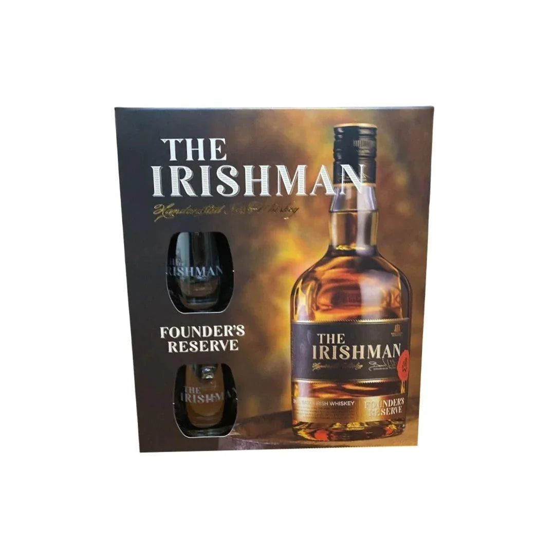 Buy The Irishman Founder's Reserve with 2 Glasses Gift Set 750mL Online - The Barrel Tap Online Liquor Delivered