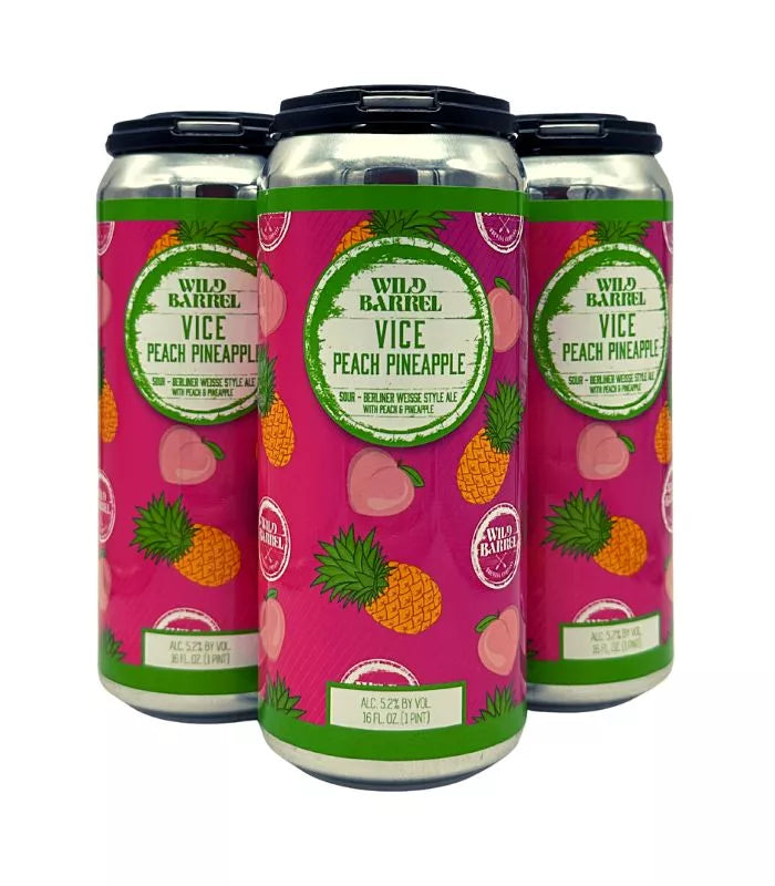 Buy Wild Barrel Brewing Vice Peach Pineapple Sour Fruited Berliner Weisse 4-Pack Online - The Barrel Tap Online Liquor Delivered